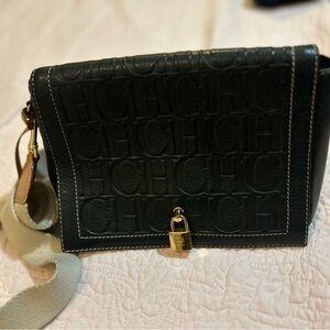 Carolina Herrera Black Embossed Crossbody Bag